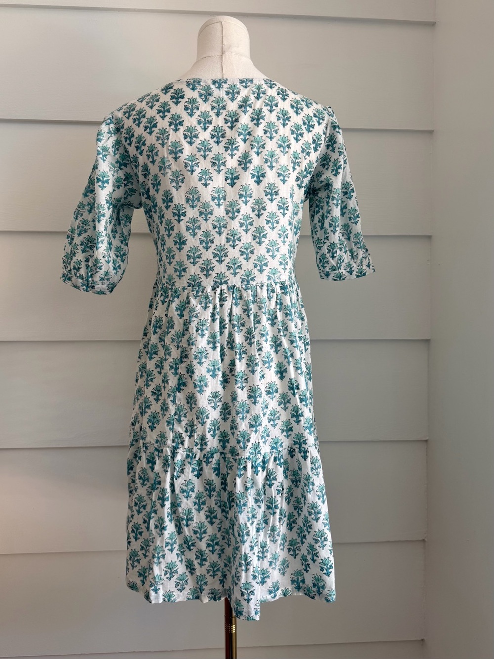 Indian Cotton Floral Block Print Mini Dress Indigo by Boutin size M - Picture 4 of 8
